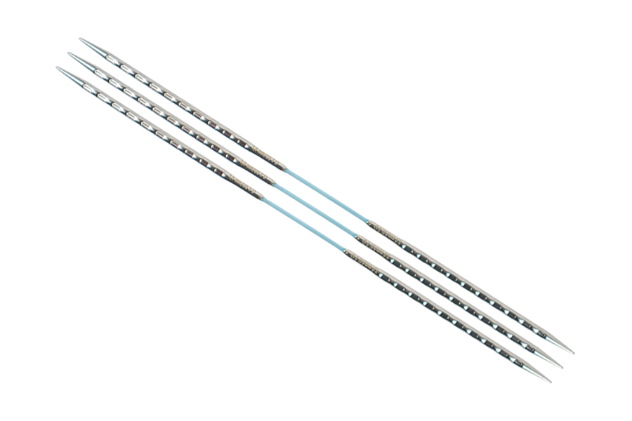 Addi Flexi Flips squared short knitting needles in 8.5 inches, showing the colorful, flexible plastic tips and metal shaft.
