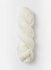 Blue Sky Fibers Sweater Worsted Superwash knitting yarn in a soft blue color, showing a close-up of the wool and cotton blend fiber strands.