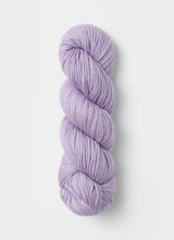 Blue Sky Fibers Sweater Worsted Superwash knitting yarn in soft blue, showing the smooth, twisted wool and cotton fibers.