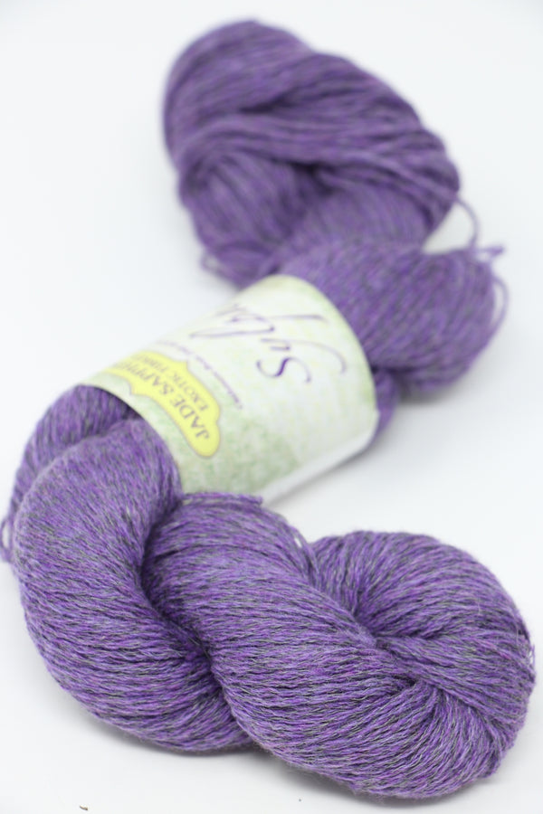 Purple Jade Sapphire Sylph linen and cashmere yarn ball showing soft texture and vibrant color for knitting or weaving projects.