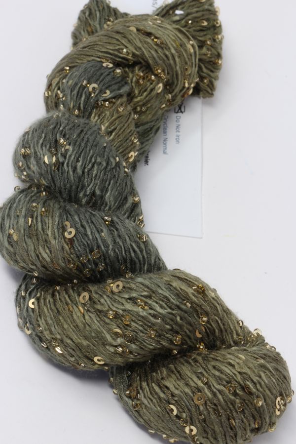 Beaded silk and sequins yarn from Artyarns' Beaded Silk & Sequins Light (H Series) in vibrant colors, close-up of the textured yarn.