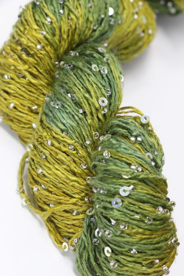 Beaded silk and sequins yarn by Artyarns, light H series, featuring shimmering beads and sequins for luxurious knitting or embroidery.