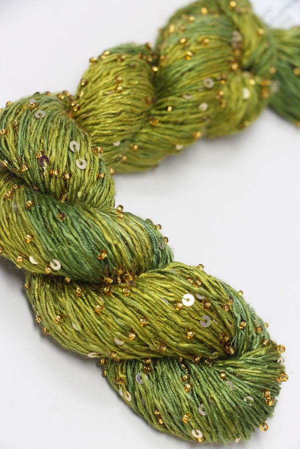 Beaded silk and sequins yarn by Artyarns, Artyarns Beaded Silk & Sequins Light (H Series) in a vibrant green shade.