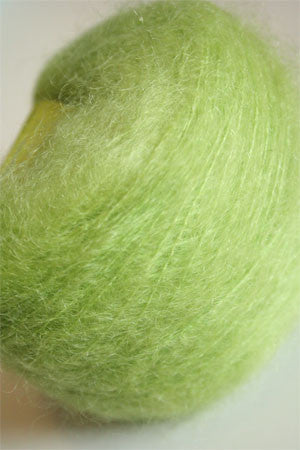 Bright lime green Be Sweet Medium Brushed Mohair yarn, showcasing soft, fluffy texture and vibrant color for knitting or crochet projects.