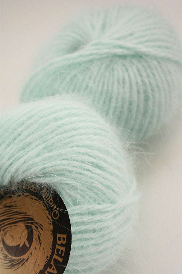 Galler Yarn Belangor French Angora yarn in mint green, soft and fluffy angora fiber for knitting and crafting.