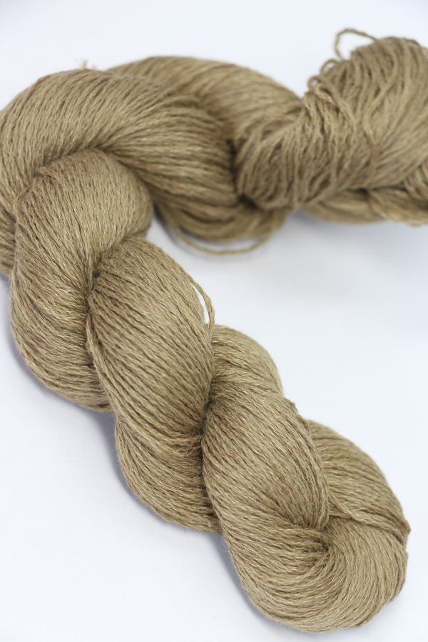 Golden-colored Jade Sapphire Sylph linen and cashmere yarn skein, soft and luxurious for knitting or crochet projects.