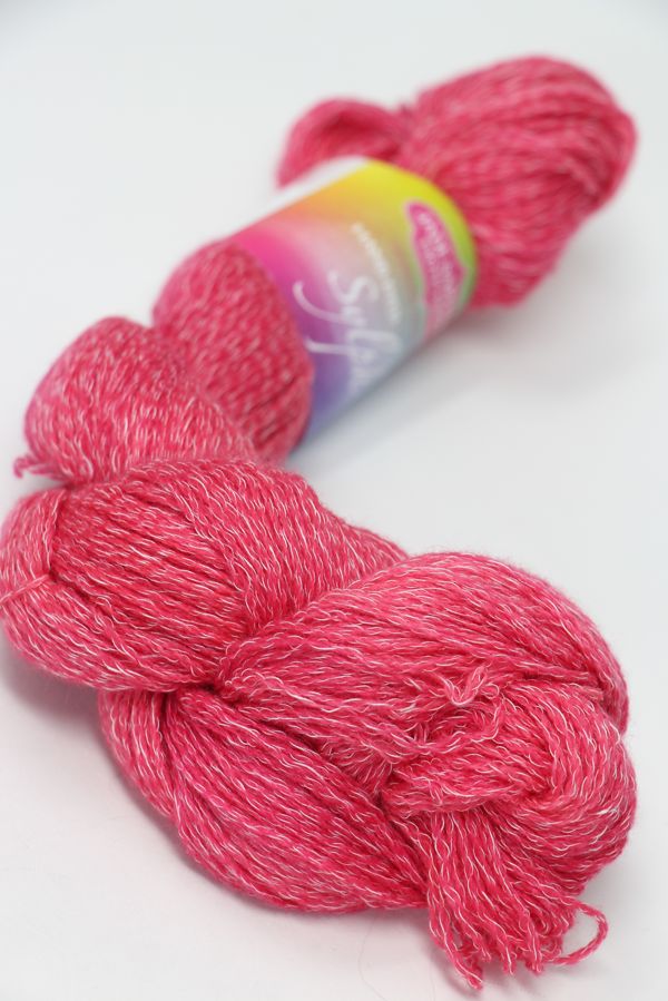 Jade Sapphire Sylph linen and cashmere yarn in starlet color, showcasing soft, luxurious fiber blend for knitting or crocheting.