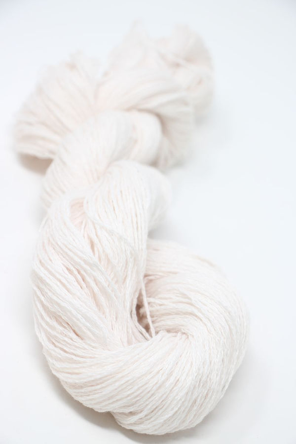 Jade Sapphire Sylph linen and cashmere yarn in shell color, showcasing soft, lightweight fibers ideal for delicate knitting projects.