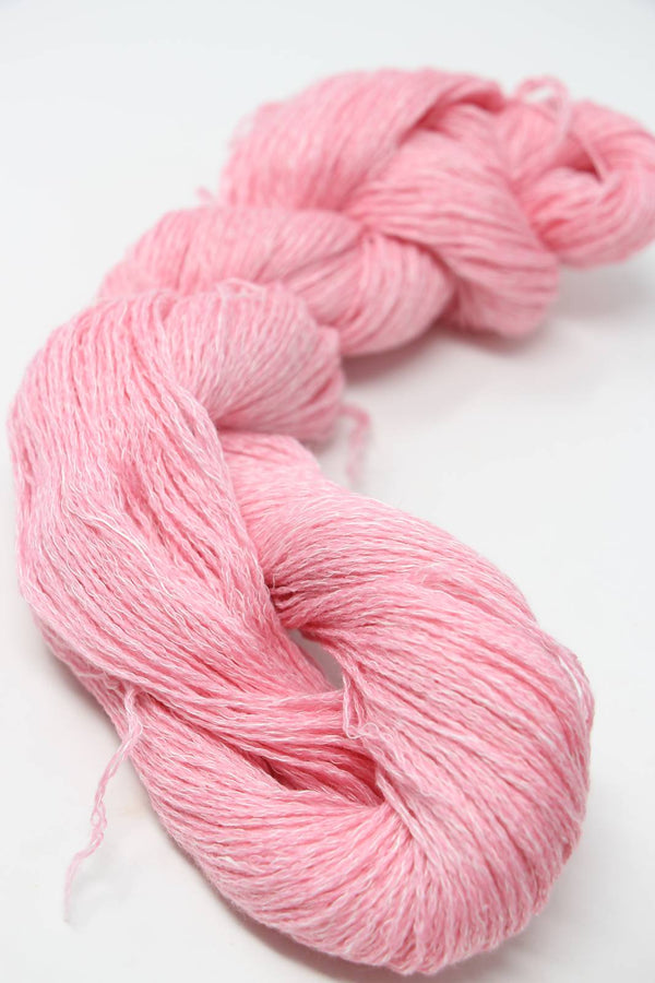 Jade Sapphire Sylph linen and cashmere yarn in coral goddess color, showcasing soft, luxurious fiber blend for knitting or weaving.