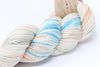 Madelinetosh Tosh DK yarn in Seasalt color, soft and plump skein of medium-weight wool and silk blend for knitting projects.