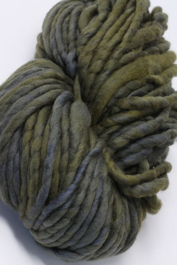 Malabrigo Rasta Merino Wool Yarn in Garden Gate color, showing thick, soft yarn with vibrant green and earthy tones.