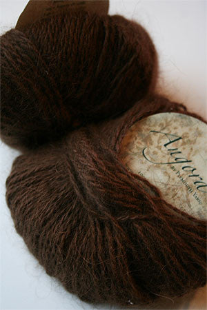 Plymouth Angora Yarn in rich chocolate color, soft and fluffy knitting yarn made from angora for cozy handmade garments.