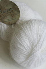 White Plymouth Angora Yarn ball, soft and fluffy knitting yarn made from angora fiber, perfect for cozy knitting projects.