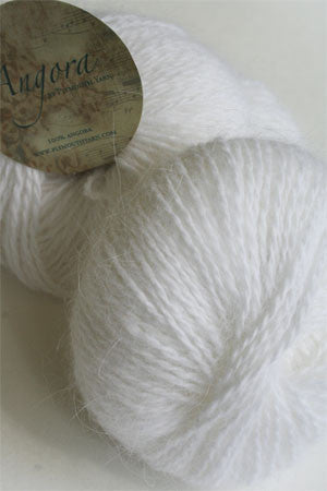 White Plymouth Angora Yarn ball, soft and fluffy knitting yarn made from angora fiber, perfect for cozy knitting projects.