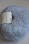 Soft, pale gray Rowan Kidsilk Haze yarn ball showing its delicate, fuzzy texture and fine strand details.