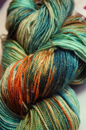 Zen Yarn Garden Serenity 20 fingering weight yarn in glitter Tiffany color, showcasing vibrant blue with subtle shimmer.