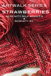 Fingering weight Zen Yarn Garden Serenity 20 yarn with vibrant strawberry red and pink hues, displayed in a close-up shot.