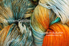 Fingering weight Zen Yarn Garden Serenity 20 yarn in autumn-inspired colors, displayed in a close-up shot.