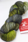 Fingering weight yarn from Zen Yarn Garden's Serenity 20 collection in a moonstruck colorway, showing soft, variegated fibers.