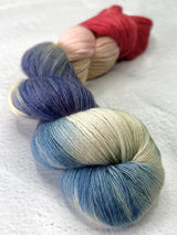 Artyarns Cashmere 5 yarn in Hudson Valley and Painters colorways, showing soft, luxurious cashmere strands in natural light.