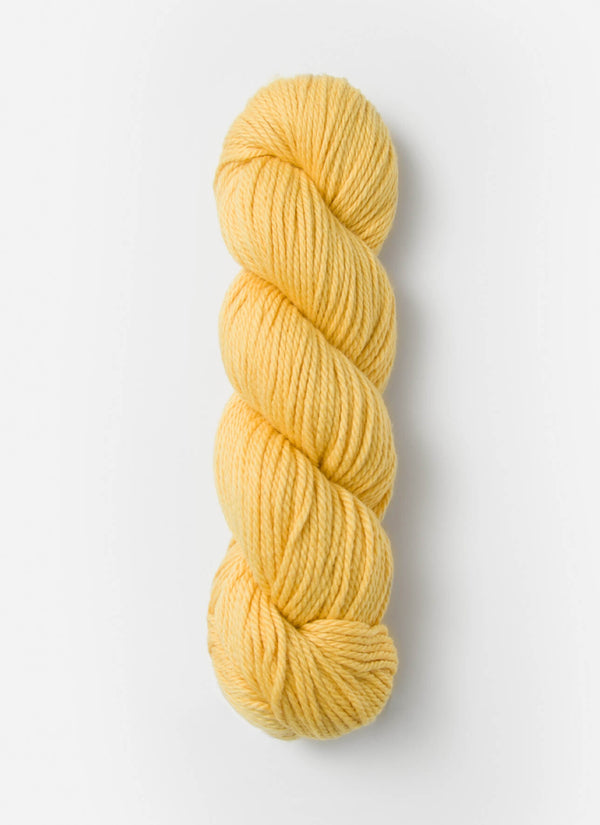 Blue Sky Fibers Sweater Worsted Superwash knitting yarn in soft wool and cotton blend, shown in a skein with vibrant blue color.