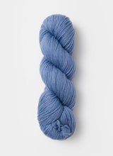 Blue Sky Fibers Sweater Worsted Superwash knitting yarn in soft blue, featuring wool and cotton blend for cozy knitting projects.