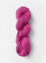 Blue Sky Fibers Sweater Worsted Superwash knitting yarn in blue, showcasing soft wool and cotton blend in a close-up shot.