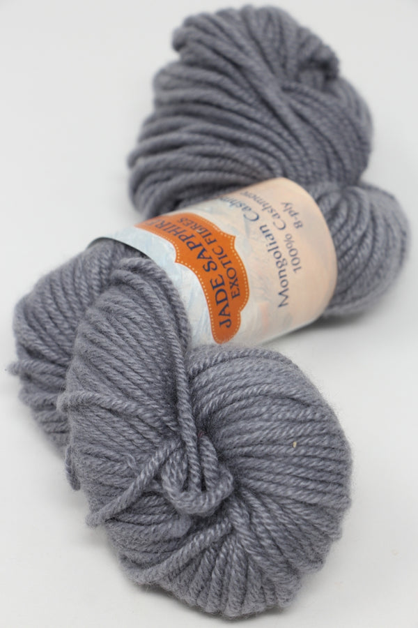 Silver Fox Jade Sapphire 8 Ply Cashmere Yarn, soft and luxurious yarn for knitting, showcasing the fine texture and natural silver color.