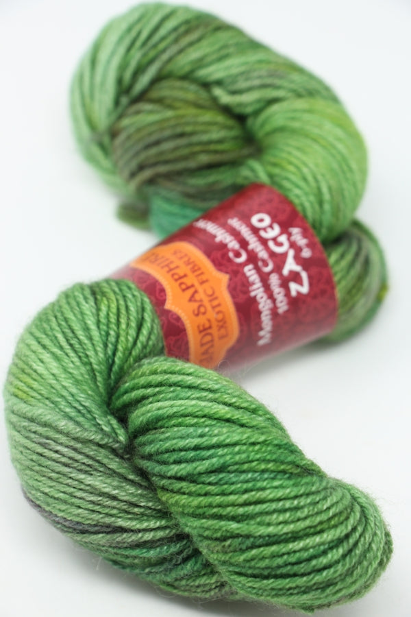 Jade Sapphire Zageo 6 Ply Cashmere yarn in a soft green color, showcasing the luxurious texture of Jade Sapphire Cashmere brand.