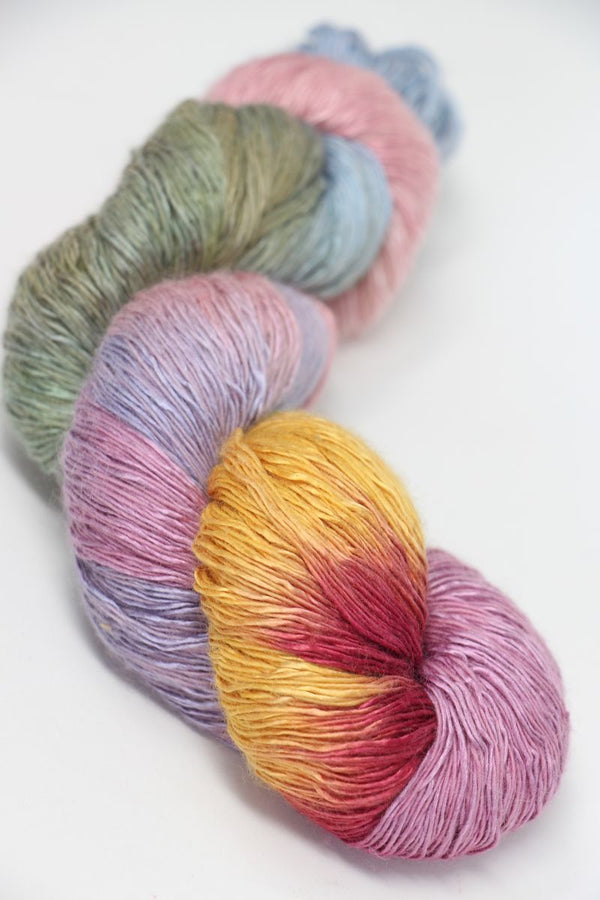 Soft cashmere yarn in Artyarns Ensemble Light F Series colors, showcasing a multicolored skein of luxurious knitting yarn.