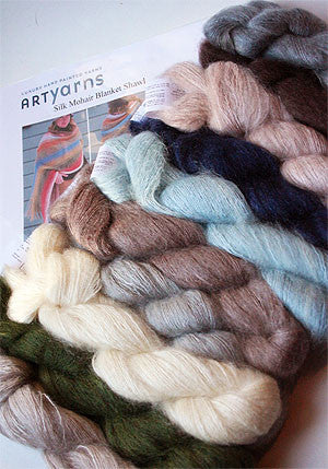 Artyarns Silk Mohair Blanket Knitting Kit featuring soft, luxurious silk and mohair yarns for cozy blanket crafting.