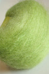 Bright lime green Be Sweet Medium Brushed Mohair yarn, showcasing soft, fluffy texture and vibrant color for knitting or crochet projects.