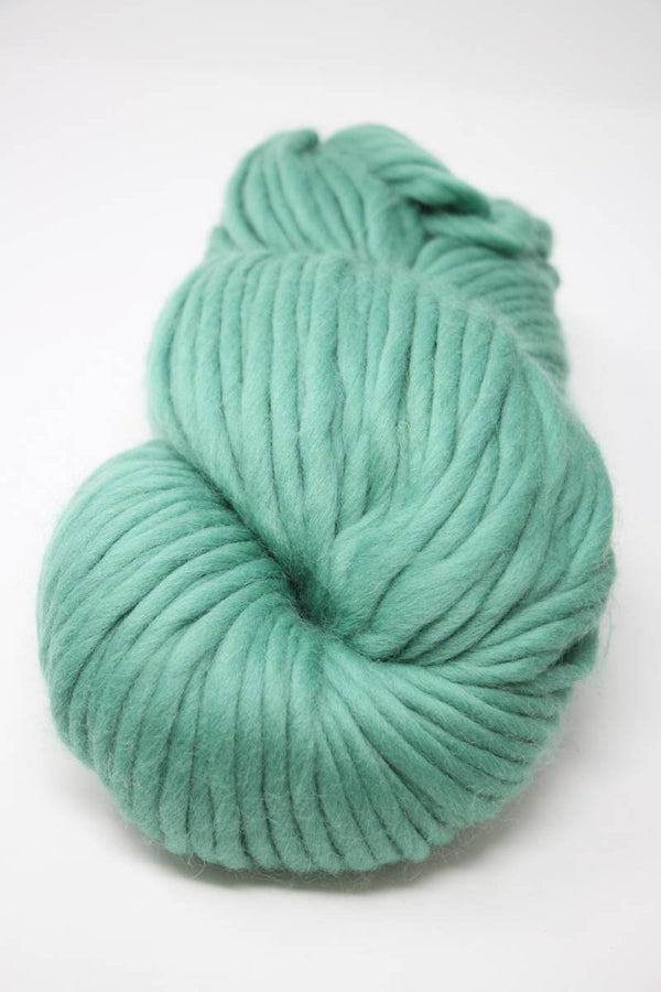 Close-up of Cascade Yarns Magnum bulky yarn in Malachite Green showcasing its thick, textured fiber for knitting and crochet projects.