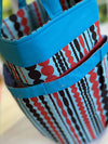 Della Q Yarn Cleo and Tess knitting bags in Trenton design, stylish fabric with zipper closures and spacious compartments for knitting accessories.