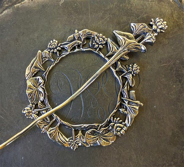 JUL Designs Crown Chakra Cuff & Shawl Pin, Pewter w/ White Brass Stick