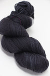Madelinetosh Tosh DK yarn in Dirty Panther color, showing soft wool skein with rich dark green and black tones, close-up shot.