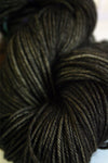 Close-up of Madelinetosh Tosh DK yarn in Twig color, showcasing soft, spun wool with subtle variegated green and brown tones.