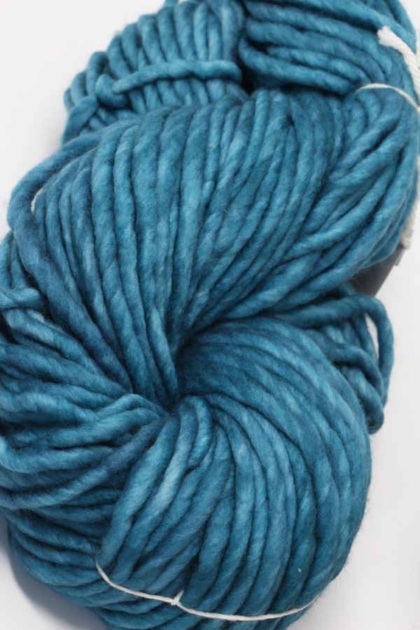 Malabrigo Rasta merino wool yarn in Reflecting Pool color, showing thick, soft, hand-dyed wool skein for knitting or crochet projects.