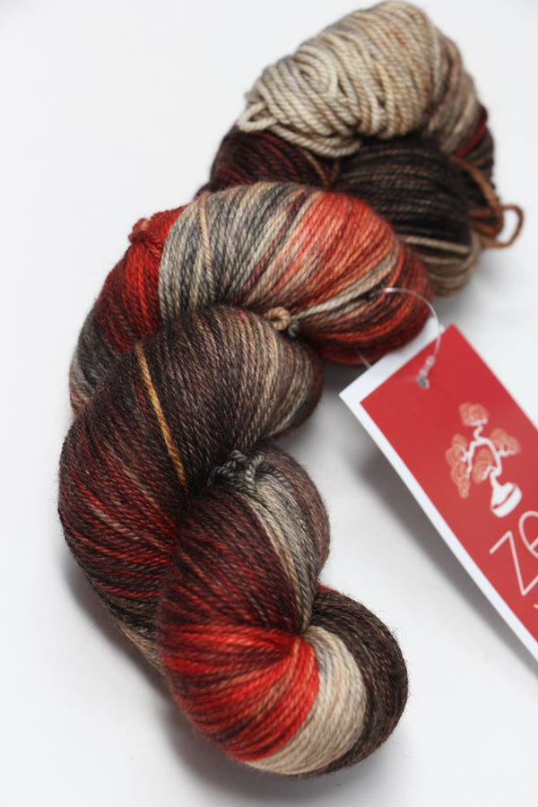 Fingering weight yarn Zen Yarn Garden Serenity 20 in soft, variegated colors, displayed in a close-up photo with yarn skeins.