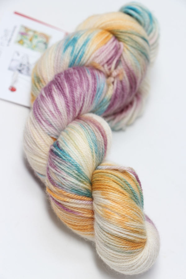 Fingering weight Zen Yarn Garden Serenity 20 yarn in Delft colorway, showing soft, variegated shades and smooth texture.