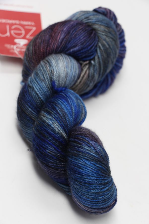 Zen Yarn Garden Serenity 20 fingering weight yarn in ocean floor color, showcasing soft, vibrant yarn fibers and texture.